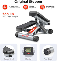 Sunny Health & Fitness Mini Stepper for Exercise Low-Impact Stair Step Cardio Equipment with Resistance Bands, Digital Monitor, Optional Twist Motion Stepper