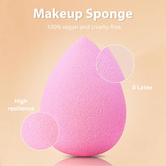 BEAKEY Makeup Brushes, Foundation Brushes, Blending Face Powder Blush Eyeshadow Brushes, Gift for Ladies and Girls, Brush Sets with Two Sponges (10+2pcs, with Black Brush Case)