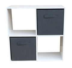 4 Cube, 2 Baskets Wooden Bookcase Shelving Storage Display Shelves Stand Unit