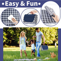 Picnic Blanket Waterproof, Extra Large Picnic Mat 200 X 200 cm, Camping Beach Blanket Washable Foldable, Camping Accessories for Outdoor Activities (Dark Blue)