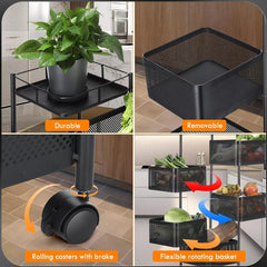 6 Tier Kitchen Rotating Storage Trolley Cart Utility Vegetable Mobile Shelf Rack