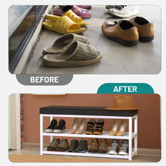 Shoe Bench Shoe Storage Rack Cabinet Organiser with Cushion Padded Seat Eivbbtil