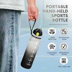 Water Bottle with Straw 1L,Boys Water Bottles with Straw 1 Litre,Waterbottle Leak-Proof Sports Water Bottle,Plastic Drinks Bottles Toxin Free，Bpa-Free (Black) Drinkware Reusable