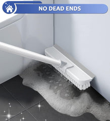 Floor Brush Indoor/Outdoor Push Broom, Stiff Bristles Floor Scrub Brush with Squeegee & 56in Adjustable Long Handle Sweeping Brush for Cleaning Kitchen,Bathroom,Patio,Wood,Stone,Tile Floor(White) Glass Lightweight