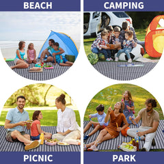 Picnic Blanket Waterproof, Extra Large Picnic Mat 200 X 200 cm, Camping Beach Blanket Washable Foldable, Camping Accessories for Outdoor Activities (Dark Blue)