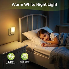 Night Light Plug in Wall with Dusk to Dawn Photocell Sensor, 5 Brightness Levels, ON/Off/AUTO Lighting Mode, 3000K Warm White Night Light for Hallways, Stairs, Bedrooms, Kitchen, 0.3W, 1 Pack