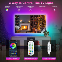Daymeet LED Backlights, 9.8FT RGB Music Sync Lights for 32-60 Inch TV Behind, Rainbow Color With Remote APP Control USB Strip Lights for Room Xmas Decor