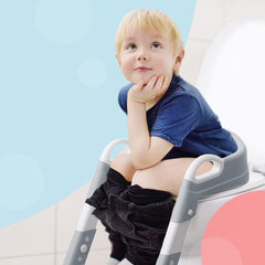 Adjustable Potty Ladder Seat for Toilet Training with Steps, Handle & Soft Cushion Design - Non Slip & Space Efficient Toddlers & Children