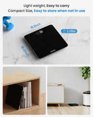 Digital Bathroom Scales with High Precision Sensors for Accurate Body Weight Measurement, LED Display, Black - Healthcare