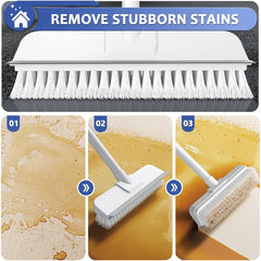 Floor Brush Indoor/Outdoor Push Broom, Stiff Bristles Floor Scrub Brush with Squeegee & 56in Adjustable Long Handle Sweeping Brush for Cleaning Kitchen,Bathroom,Patio,Wood,Stone,Tile Floor(White) Glass Lightweight