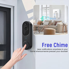 1080p Wireless Video Doorbell with Indoor Chime, AI Human Detection, 2-Way Audio, Night Vision, AES-128 Cloud Storage - Smart Home Protection