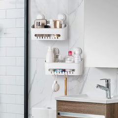 Vacuum Shower Caddy Suction Cup No-Drilling Removable Waterproof Bathroom Wall Shelf Shower Basket Storage Organizer for Shampoo Conditioner Razors Soap - White Installation Smooth