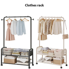 Heavy Duty Double Clothes Rail Hanging Rack Garment Display Stand Storage Wheels