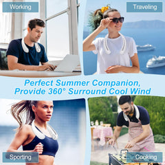 Portable Rechargeable Hanging Neck Fan, Bladeless Hands Free Fan with 3 Speeds, 3000 mAh Battery Operated Wearable Personal Fan for Men Women Kids Home Office Travel Outdoor (White 3000mAh)