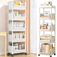 White Storage Trolley Cart On Wheels Kitchen Rolling Organizer Rack Room 5 Tiers - Portable Rolling Organizer Rack for Home