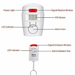 SENSOR MOTION PIR WIRELESS ALARM WITH 2 REMOTE CONTROLS SHED GARAGE HOME CARAVAN