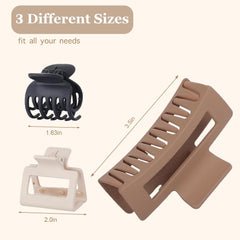 Brown Medium Claw Hair Clips Set for Women - 3 Styles Claw Clips for Thick Hair and Fine Hair - Gift for Women and Girls