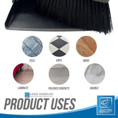 Black & Grey Long Handled Dustpan and Brush Set for Tall Lobby Cleaning - Reduce Bending Broom and Dustpan Set