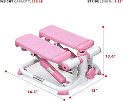 Sunny Health & Fitness Mini Stepper for Exercise Low-Impact Stair Step Cardio Equipment with Resistance Bands, Digital Monitor, Optional Twist Motion Stepper