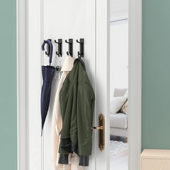 Self Adhesive Hooks, Extra Sticky and Strong, Hanging up to 6KG, Heavy Duty Stick on, No-Nail Hook for Back of Door, Black, 4 Pack