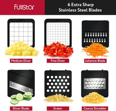 Vegetable Chopper Cutter Mandoline Slicer Cheese Grater - Food Onion Salad Veggie Chopper with Container - French Fry Potato Dicer Slicer Cutter - Kitchen Tools Gadgets (6-in-1 Compact White) Set Stainless