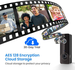 WiFi Video Doorbell with Free Ring Chime, Human Detection, Night Vision, Cloud Storage, Battery Powered