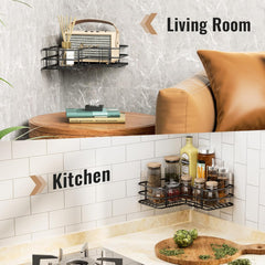 Corner Shower Caddy, No Drilling Bathroom Shelf Organiser, Stainless Steel Shower Storage Rack with Soap Razor Holder Hollow Installation