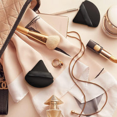 Triangle Puff 4 Pcs for Pressed Powder with Strap, Soft & Resuable Foundation Sponge, Black + Black