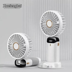 Portable Handheld USB Rechargeable Fan with 5 Speeds and LED Display for Home Office Bedroom Outdoor Travel - DarkBlue