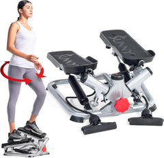 Sunny Health & Fitness Mini Stepper for Exercise Low-Impact Stair Step Cardio Equipment with Resistance Bands, Digital Monitor, Optional Twist Motion Stepper