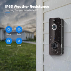 WiFi Video Doorbell with Free Ring Chime, Human Detection, Night Vision, Cloud Storage, Battery Powered