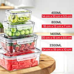 4 Piece Set Rectangular Plastic Food Storage Containers with Locking Lids, Airtight, BPA Free, Leakproof Dish-Washer Safe, Food Grade Material - Stackable Space Saving Design for Kitchen Utensils