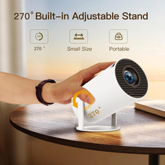 [Built-in Apps] Mini Projector with WIFI 6 and Bluetooth, 4K 1080P Support Portable Projector 180° Rotatable 130'' Screen Movie Projector Auto Keystone Compatible for Laptop, PC, Smartphone