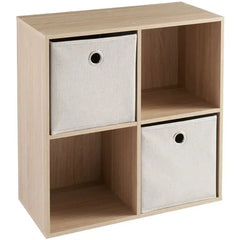 4 Cube, 2 Baskets Wooden Bookcase Shelving Storage Display Shelves Stand Unit