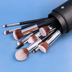 BEAKEY Makeup Brushes, Foundation Brushes, Blending Face Powder Blush Eyeshadow Brushes, Gift for Ladies and Girls, Brush Sets with Two Sponges (10+2pcs, with Black Brush Case)