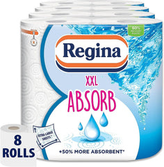 Regina XXL Absorb Kitchen Towels – 16/8/6 Rolls Per Pack, Super Absorbent 2-ply sheets, 75 Extra-large Sheets Per Roll, 50% More Absorbent Than Previous XXL Products, Easy Open Pack, 60% PCR Plastic
