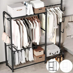 Heavy Duty Double Clothes Rail Rack Garment Hanging Stand Open Wardrobe Shelf UK