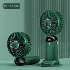Portable Handheld USB Rechargeable Fan with 5 Speeds and LED Display for Home Office Bedroom Outdoor Travel - DarkBlue