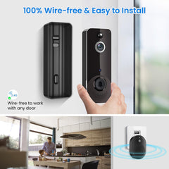 WiFi Video Doorbell with Free Ring Chime, Human Detection, Night Vision, Cloud Storage, Battery Powered