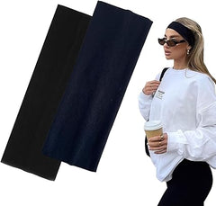 7cm Wide Black Headbands for Women Men, Yedtreg 2pack Fashion Head Bands for Women's Hair, Soft Fabric Stretchy Hair Bands for Makeup, Yoga, Running