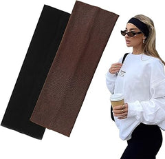 7cm Wide Black Headbands for Women Men, Yedtreg 2pack Fashion Head Bands for Women's Hair, Soft Fabric Stretchy Hair Bands for Makeup, Yoga, Running