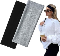 7cm Wide Black Headbands for Women Men, Yedtreg 2pack Fashion Head Bands for Women's Hair, Soft Fabric Stretchy Hair Bands for Makeup, Yoga, Running