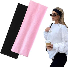 7cm Wide Black Headbands for Women Men, Yedtreg 2pack Fashion Head Bands for Women's Hair, Soft Fabric Stretchy Hair Bands for Makeup, Yoga, Running