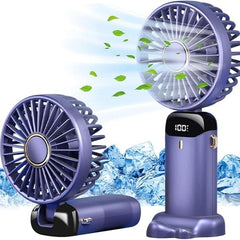Portable Handheld USB Rechargeable Fan with 5 Speeds and LED Display for Home Office Bedroom Outdoor Travel - DarkBlue
