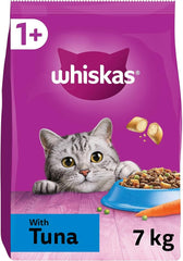 WHISKAS - 1+ Adult Dry Cat Food - 7kg - Bulk Cat Food Bag -Flavour( Chicken OR Tuna)