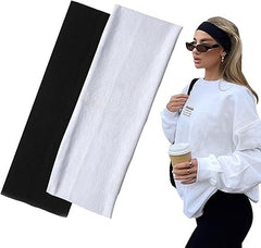 7cm Wide Black Headbands for Women Men, Yedtreg 2pack Fashion Head Bands for Women's Hair, Soft Fabric Stretchy Hair Bands for Makeup, Yoga, Running